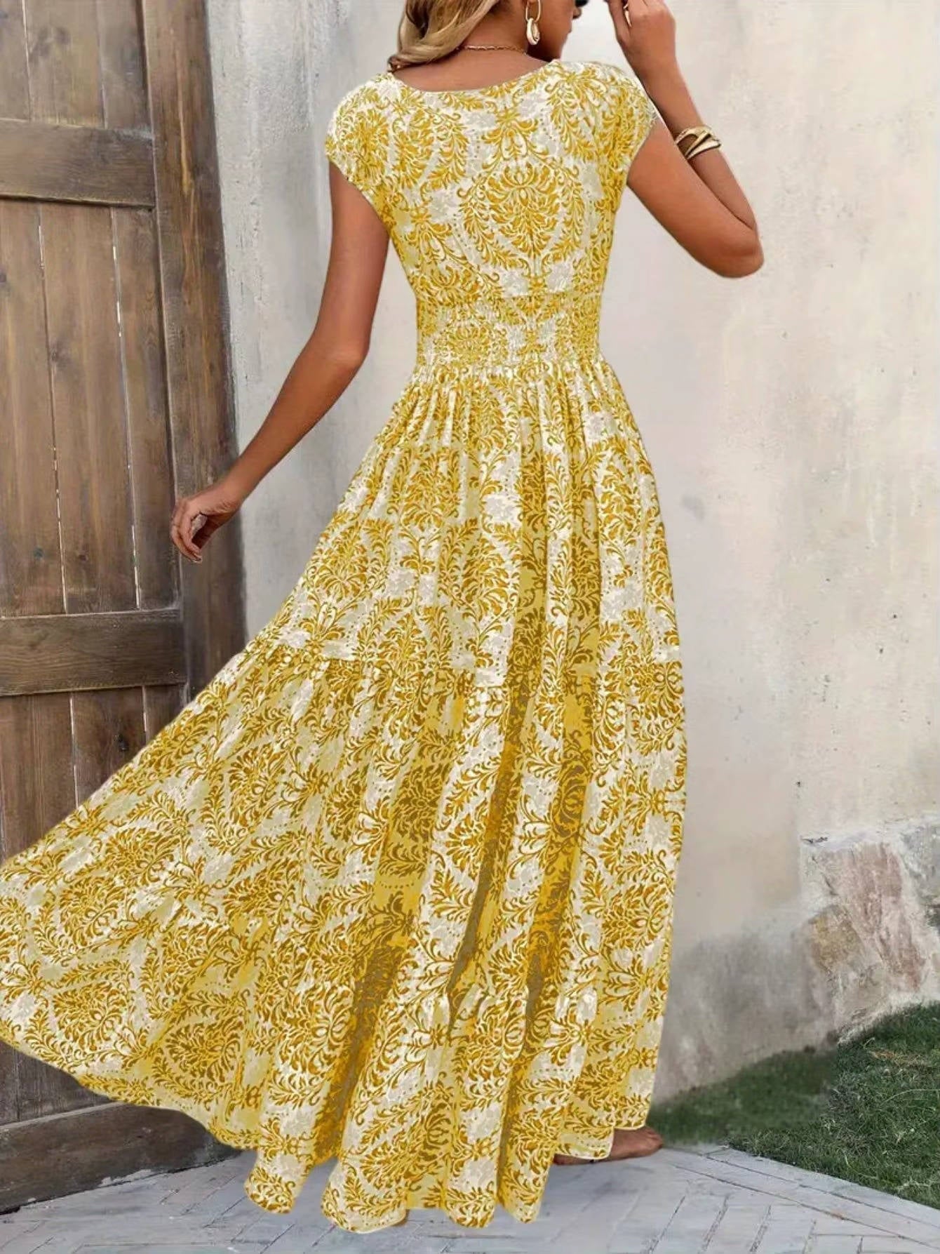 Damska Letnia Boho Kwiatowa V-Neck Maxi Sukienka