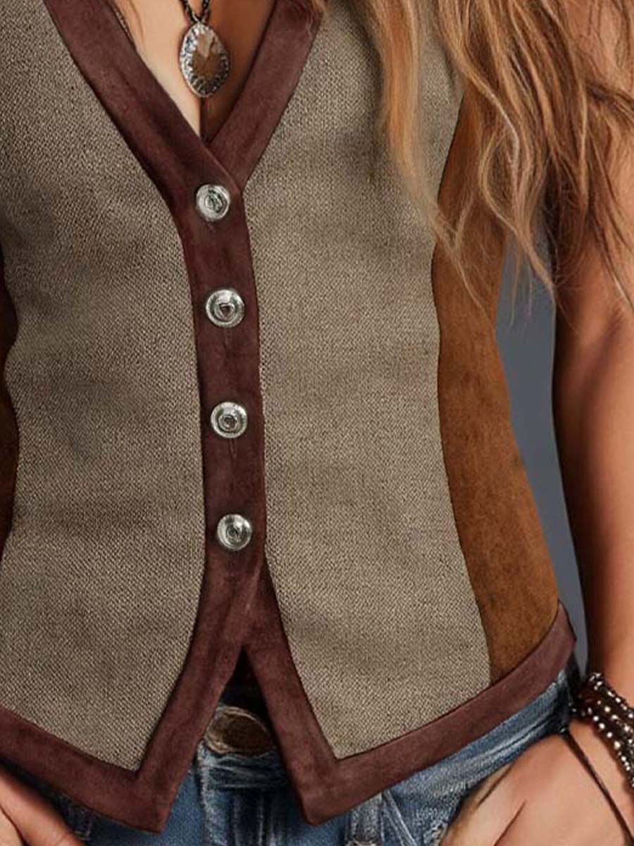 Damska Letnia Boho Zamszowa Patchwork Kamizelka