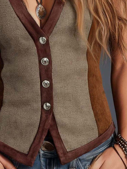 Damska Letnia Boho Zamszowa Patchwork Kamizelka