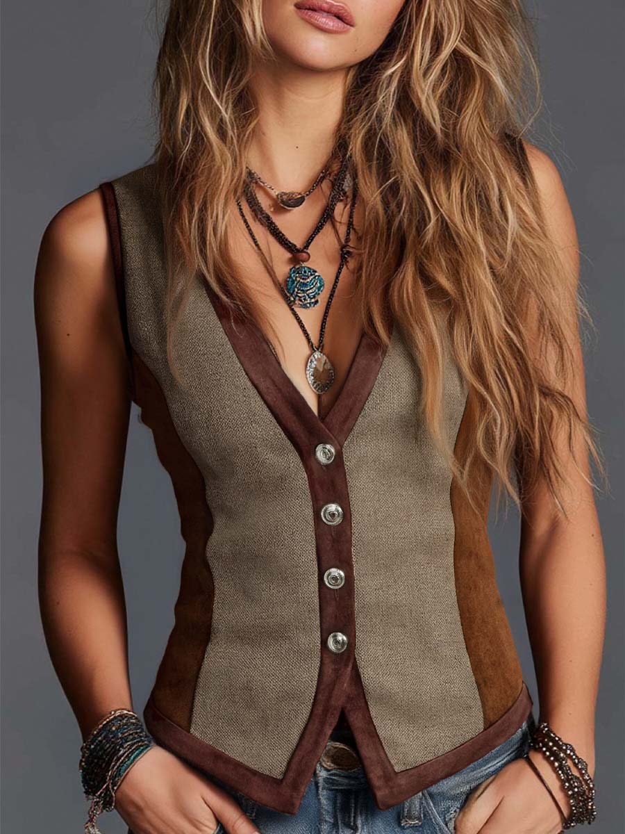 Damska Letnia Boho Zamszowa Patchwork Kamizelka