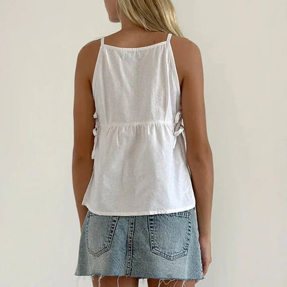 Damska Letnia Casual Kratka Kokardka Wiązana Bez Rękawów Tank Top