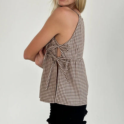 Damska Letnia Casual Kratka Kokardka Wiązana Bez Rękawów Tank Top