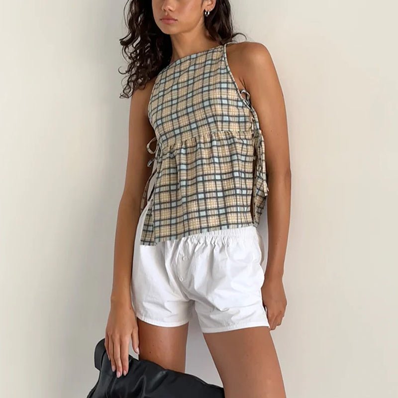 Damska Letnia Casual Kratka Kokardka Wiązana Bez Rękawów Tank Top