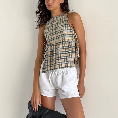 Damska Letnia Casual Kratka Kokardka Wiązana Bez Rękawów Tank Top