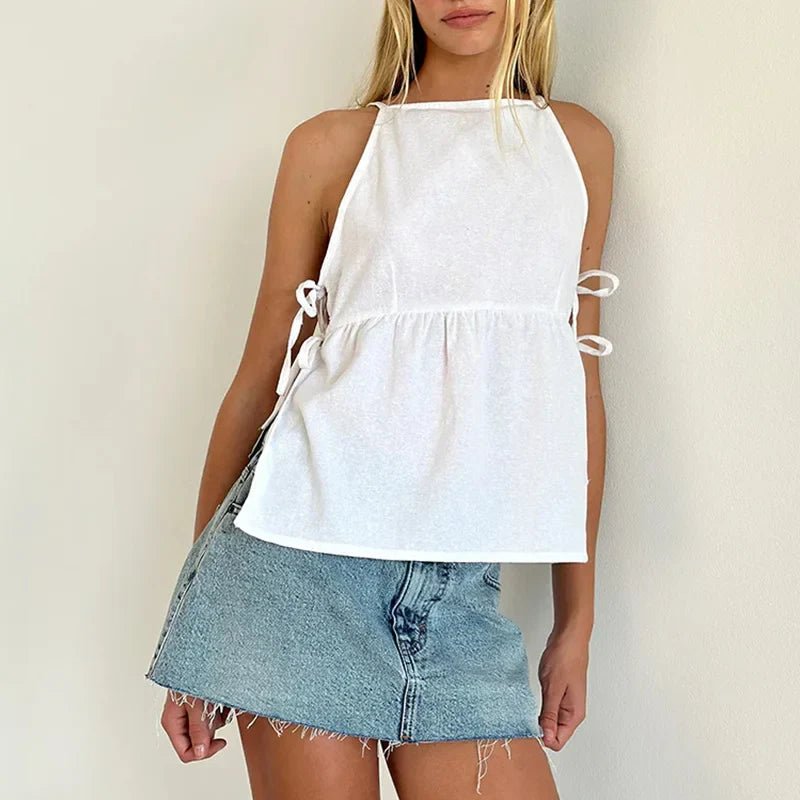 Damska Letnia Casual Kratka Kokardka Wiązana Bez Rękawów Tank Top