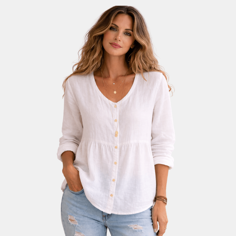 Damska Letnia Casual Lniana Bluzka V-Neck