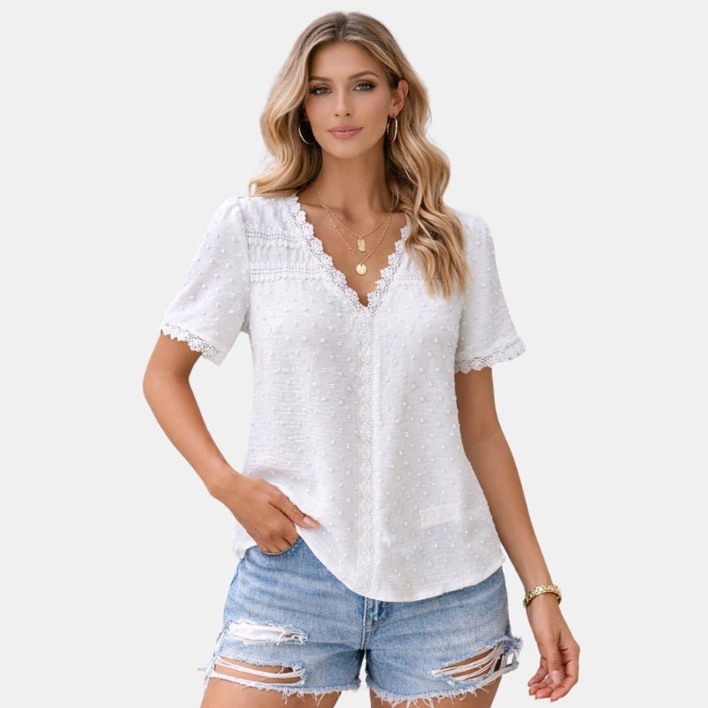 Damska Letnia Dekolt V Krótki Rękaw Bluzka