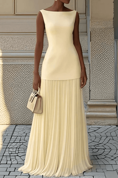 Damska Letnia Elegancka Bez Rękawów Plisowana Maxi Sukienka