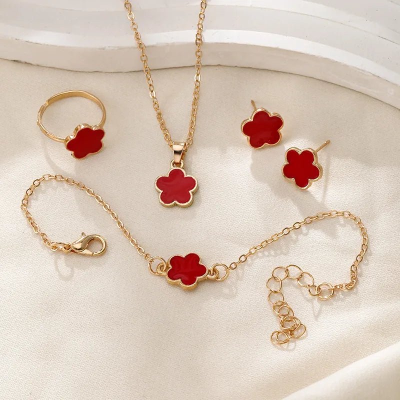 Damska Letnia Elegancka Casual Koniczyna Złoty Jewelry Set