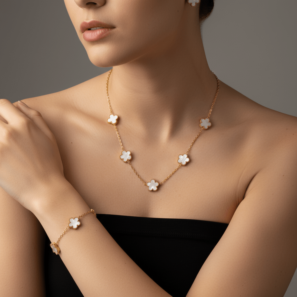 Damska Letnia Elegancka Casual Koniczyna Złoty Jewelry Set