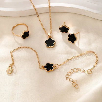 Damska Letnia Elegancka Casual Koniczyna Złoty Jewelry Set