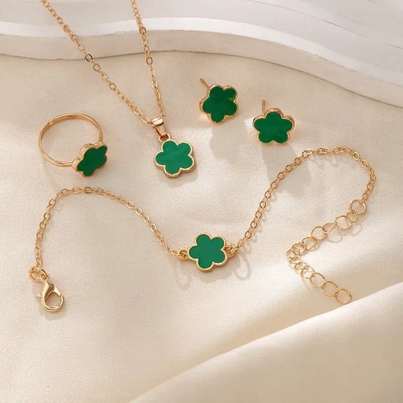 Damska Letnia Elegancka Casual Koniczyna Złoty Jewelry Set