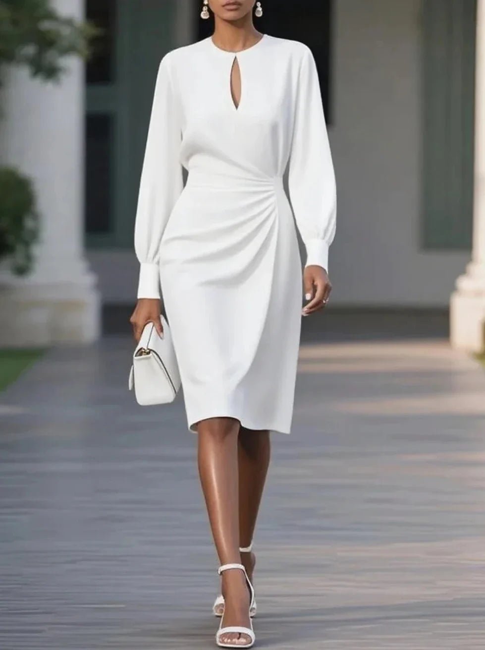 Damska Letnia Elegancka Długi Rękaw Marszczona Midi Sukienka