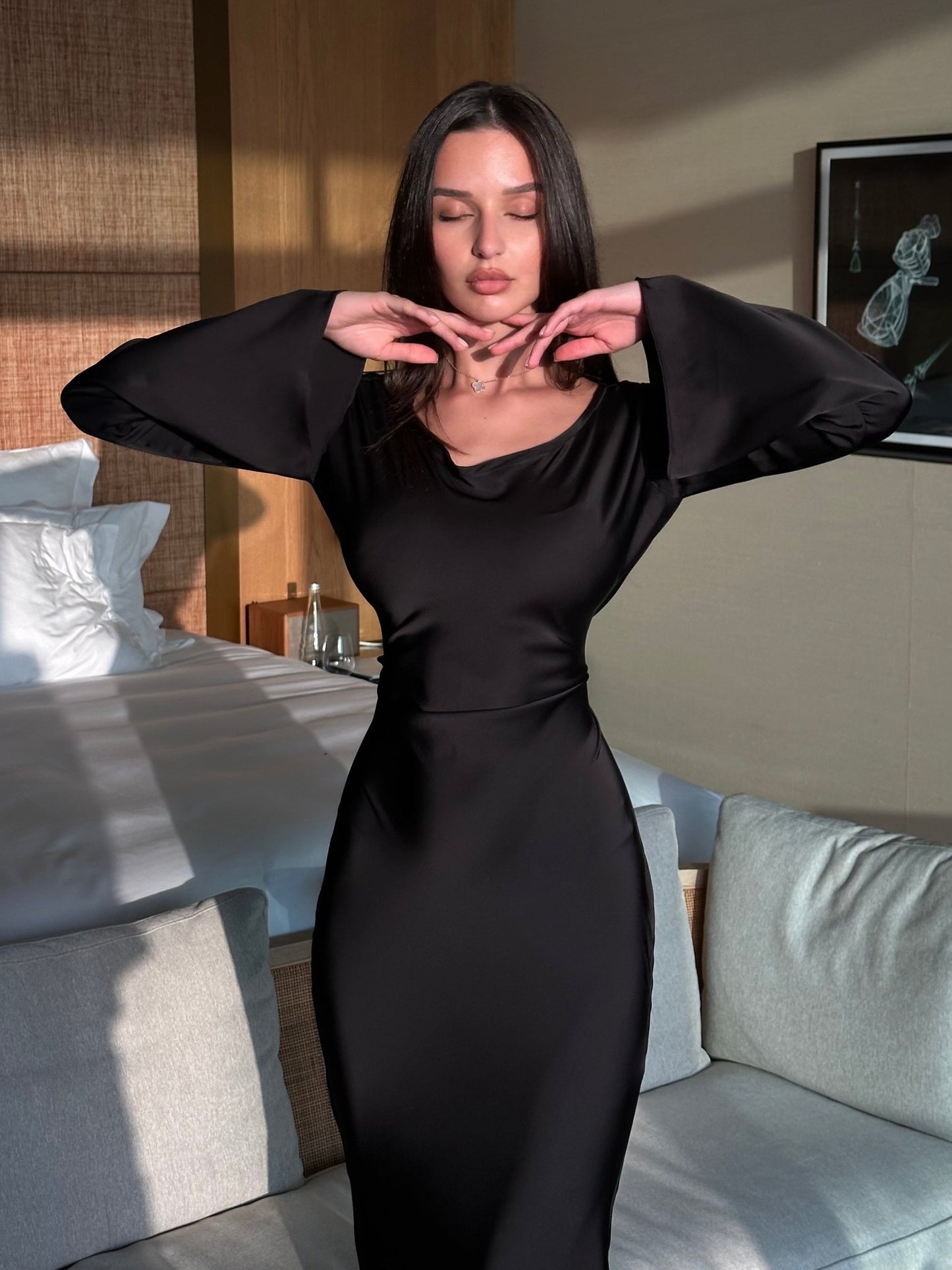 Damska Letnia Elegancka Długi Rękaw Maxi Sukienka