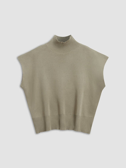 Damska Letnia Elegancka Dzianinowa Mock Neck Casual Bluzka
