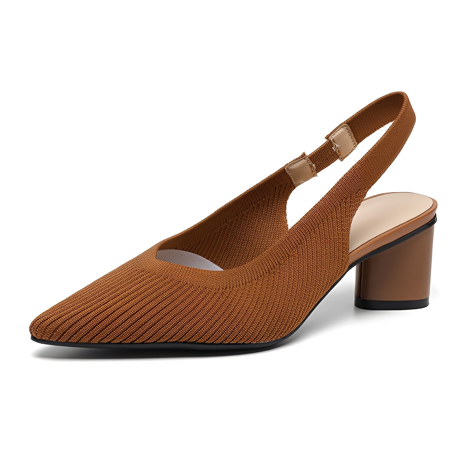Brown slingback shoe on a white background