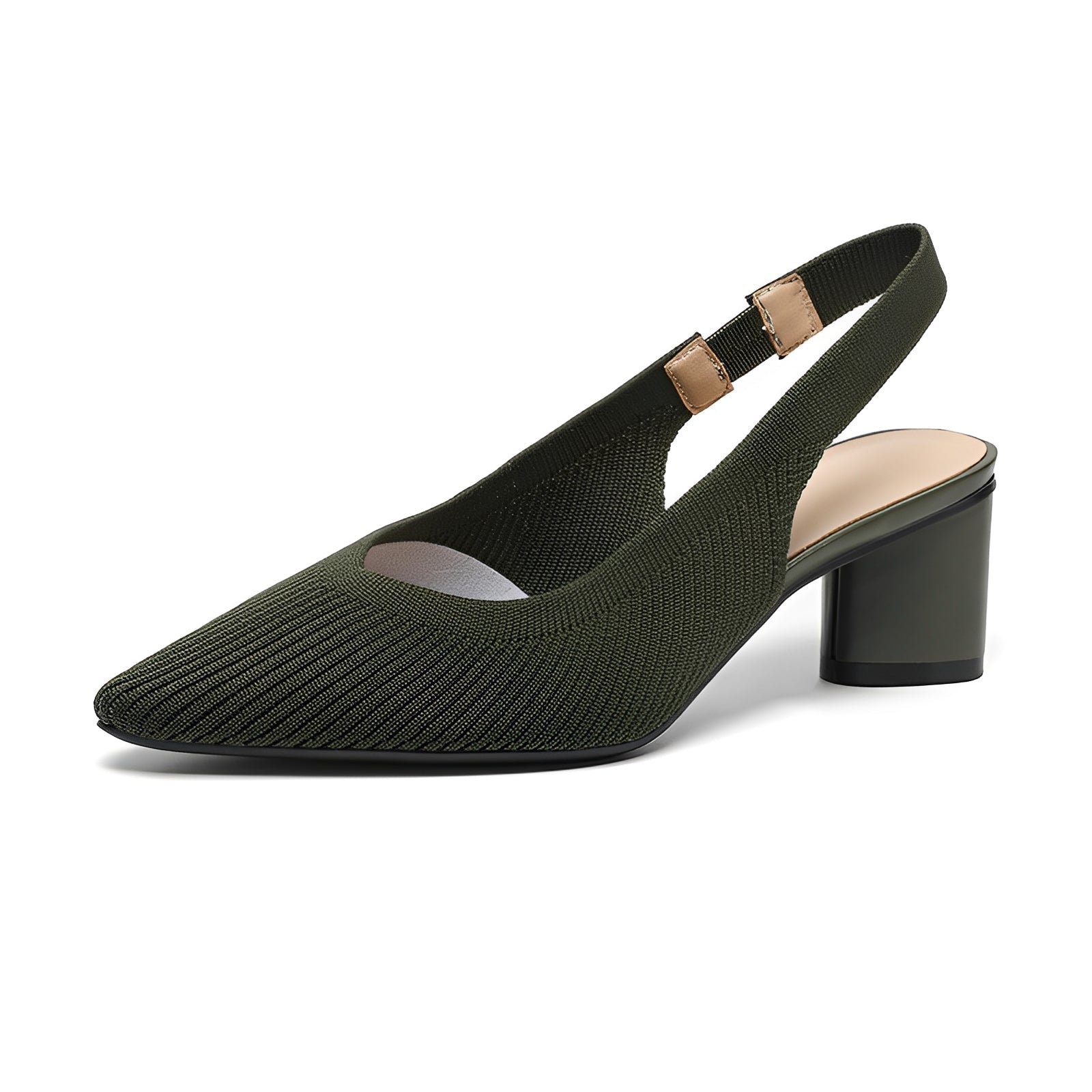 Green heeled shoe on a white background