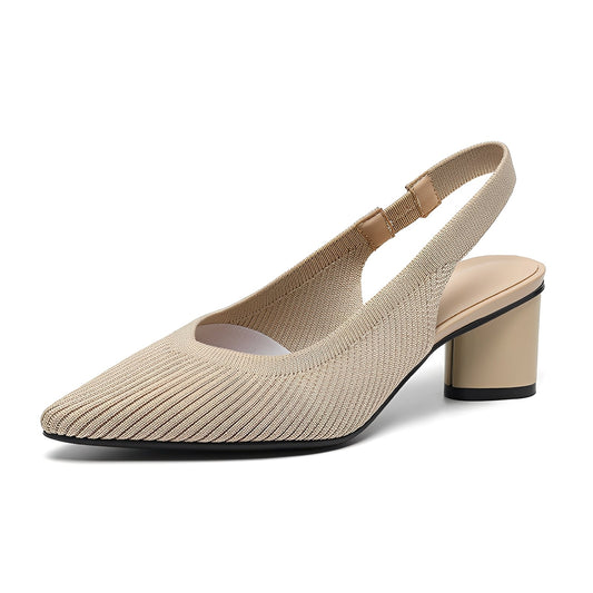 Beige high-heeled shoe on a white background