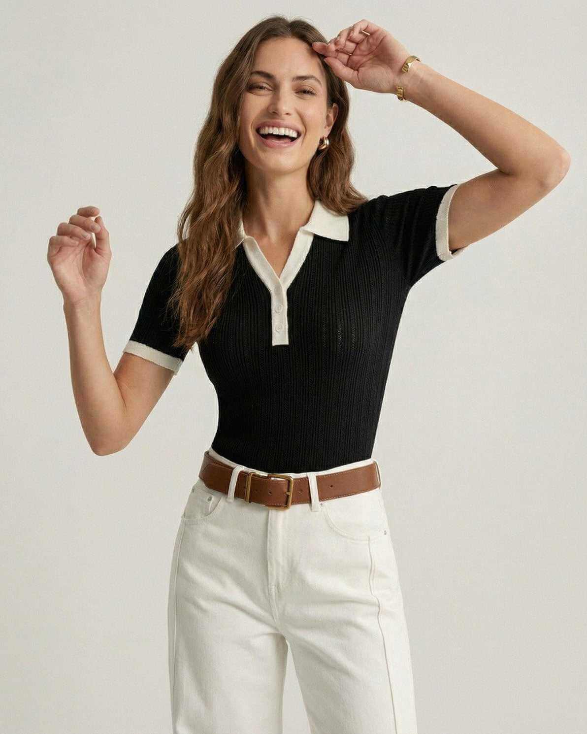 Damska Letnia Elegancka Dzianinowa Slim Fit Polo Koszulka