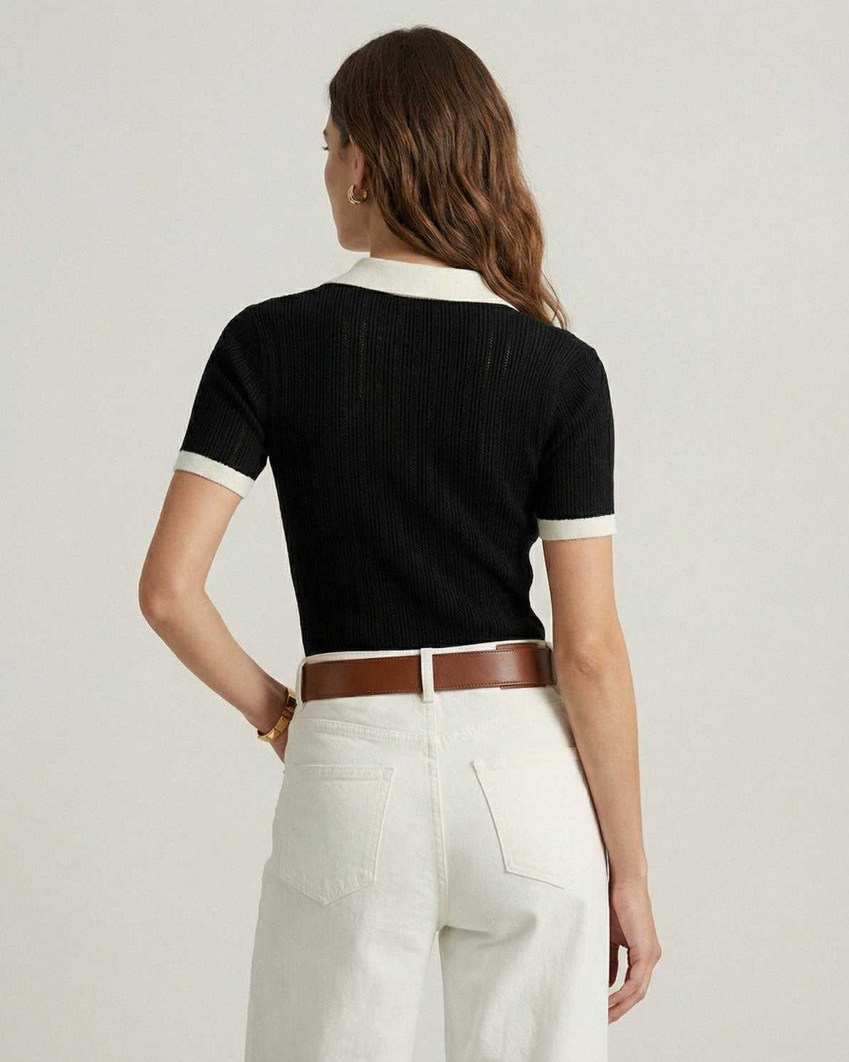 Damska Letnia Elegancka Dzianinowa Slim Fit Polo Koszulka