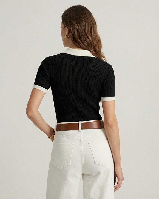 Damska Letnia Elegancka Dzianinowa Slim Fit Polo Koszulka