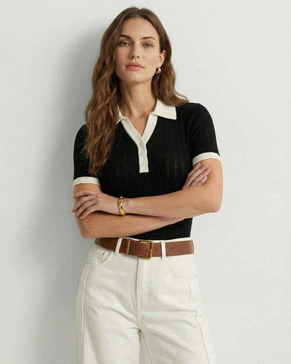 Damska Letnia Elegancka Dzianinowa Slim Fit Polo Koszulka