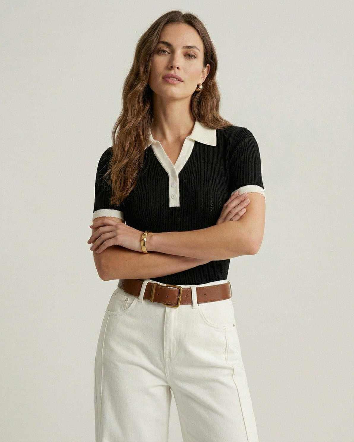 Damska Letnia Elegancka Dzianinowa Slim Fit Polo Koszulka