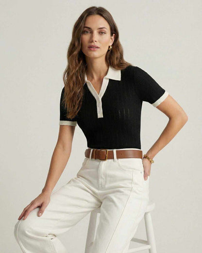 Damska Letnia Elegancka Dzianinowa Slim Fit Polo Koszulka