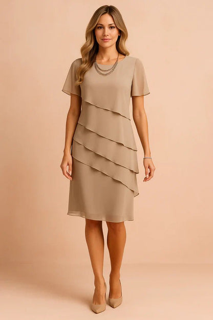 Damska Letnia Elegancka Krótki Rękaw Warstwowa Mini Sukienka