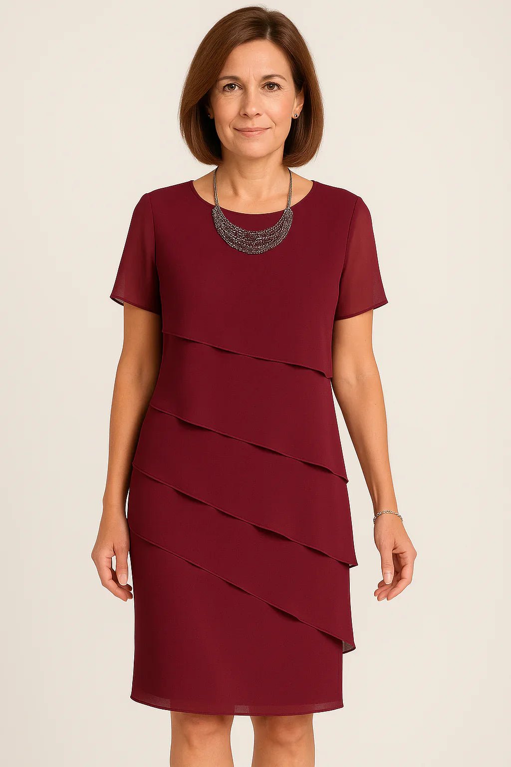 Damska Letnia Elegancka Krótki Rękaw Warstwowa Mini Sukienka