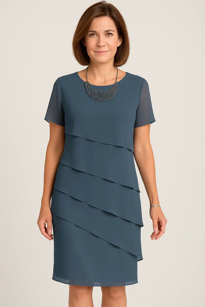 Damska Letnia Elegancka Krótki Rękaw Warstwowa Mini Sukienka