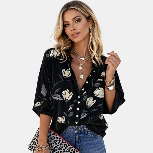 Damska Letnia Elegancka Kwiatowa Dekolt V Bluzka