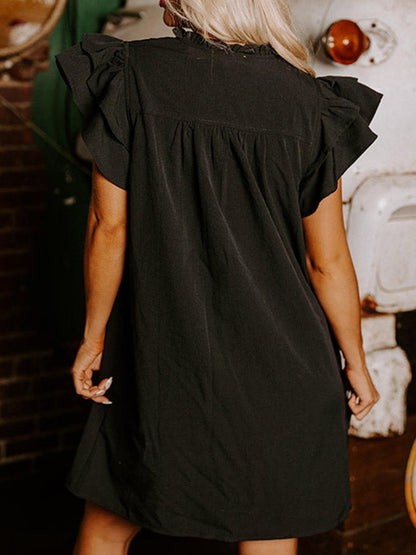 Damska Letnia Elegancka Luźna Falbany Sukienka