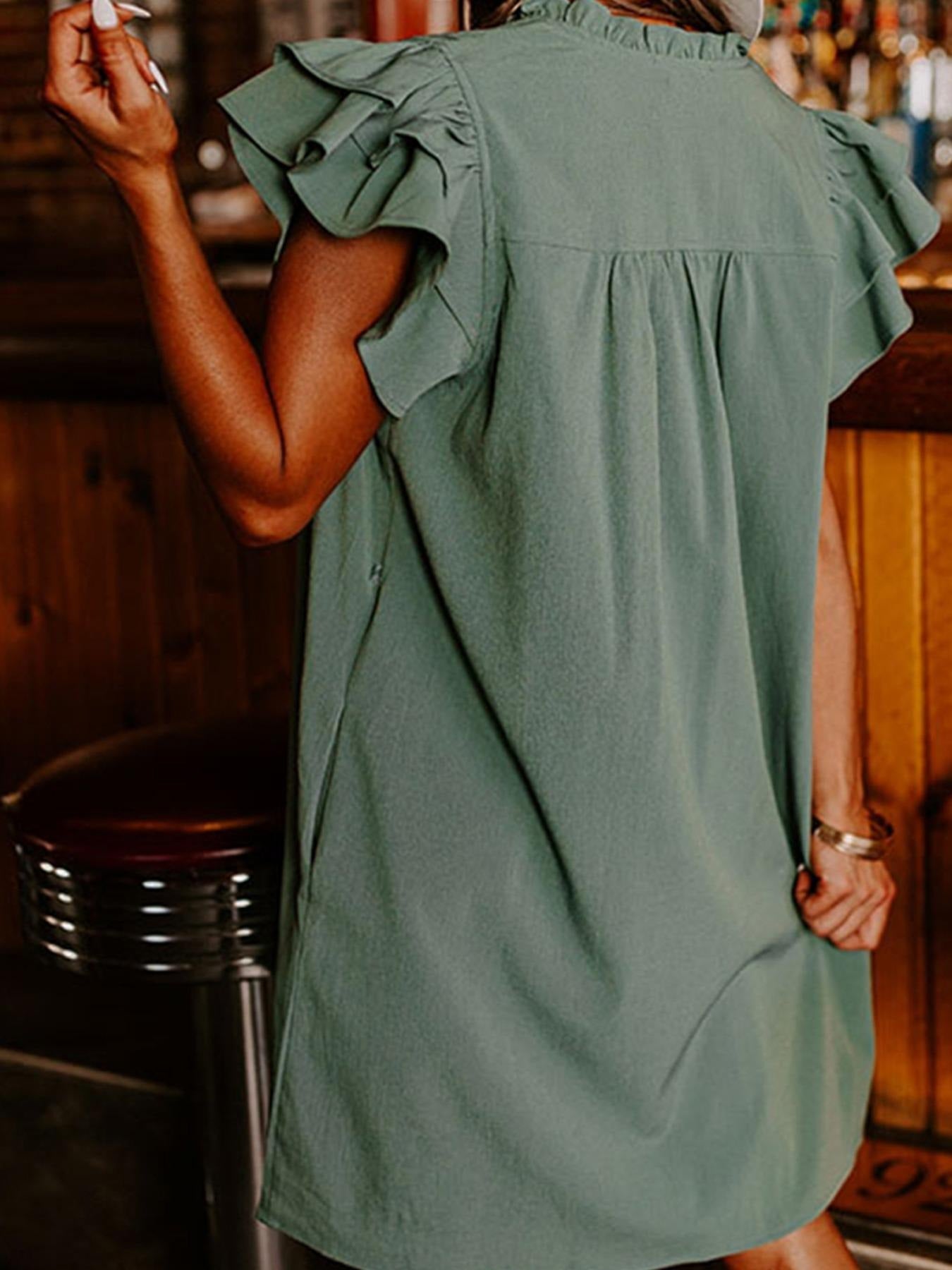 Damska Letnia Elegancka Luźna Falbany Sukienka