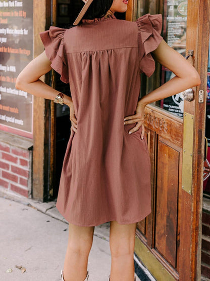 Damska Letnia Elegancka Luźna Falbany Sukienka