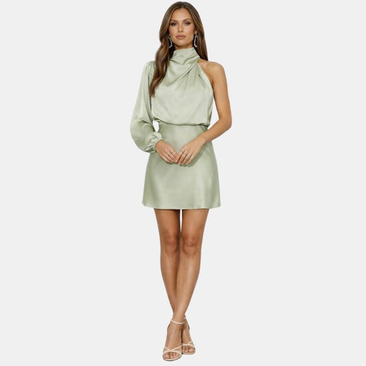 Damska Letnia Elegancka Satynowa Asymetryczna Sukienka Mini