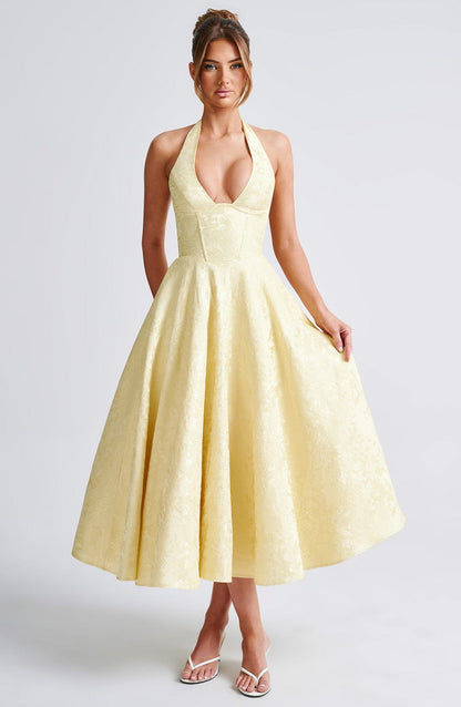 Damska Letnia Halter Elegancka Imprezowa Midi Sukienka