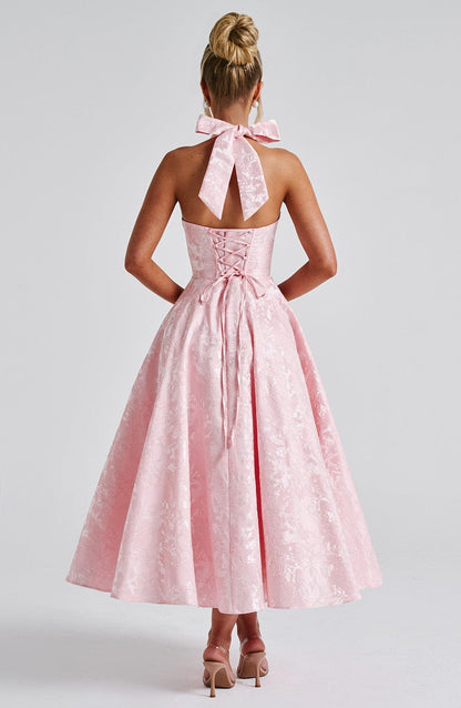 Damska Letnia Halter Elegancka Imprezowa Midi Sukienka