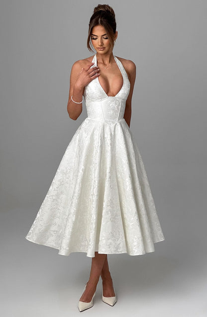 Damska Letnia Halter Elegancka Imprezowa Midi Sukienka
