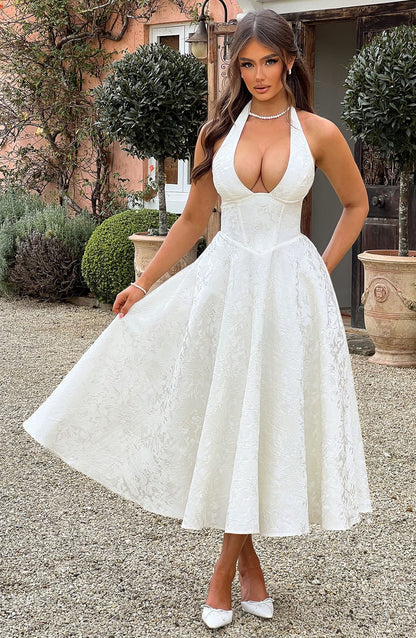 Damska Letnia Halter Elegancka Imprezowa Midi Sukienka