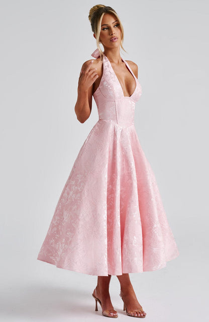 Damska Letnia Halter Elegancka Imprezowa Midi Sukienka