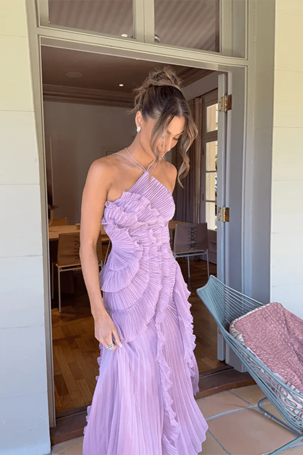 Damska Letnia Halter Falbany Odkryte Plecy Maxi Sukienka