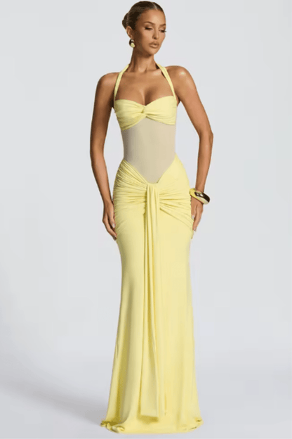 Damska Letnia Halter Marszczona Elegancka Maxi Sukienka