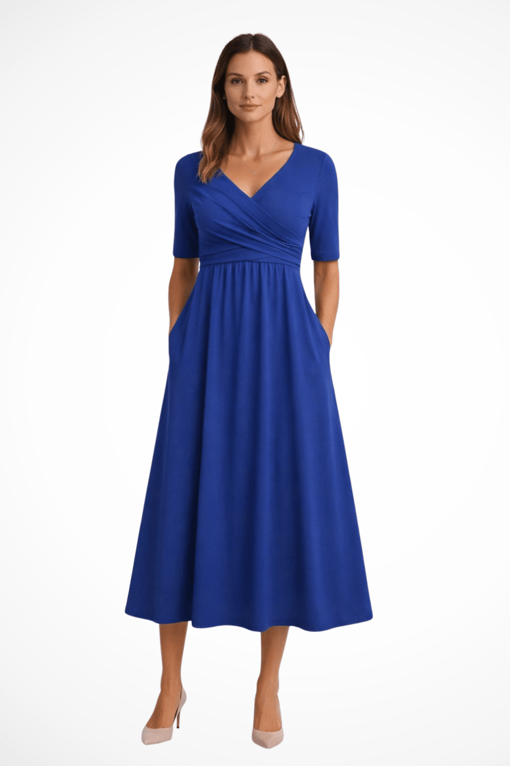 Damska Letnia Kopertowa Krótki Rękaw Casual Midi Sukienka