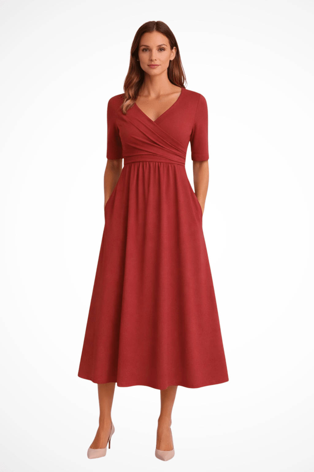 Damska Letnia Kopertowa Krótki Rękaw Casual Midi Sukienka