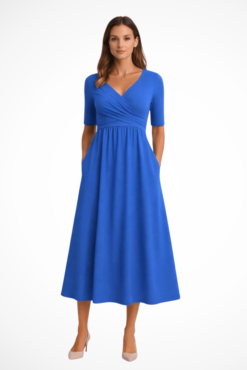 Damska Letnia Kopertowa Krótki Rękaw Casual Midi Sukienka