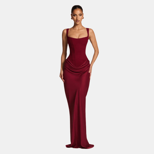 Damska Letnia Kwadratowy Dekolt Drapowana Maxi Sukienka