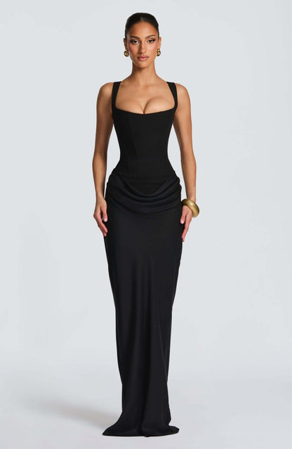 Damska Letnia Kwadratowy Dekolt Drapowana Maxi Sukienka