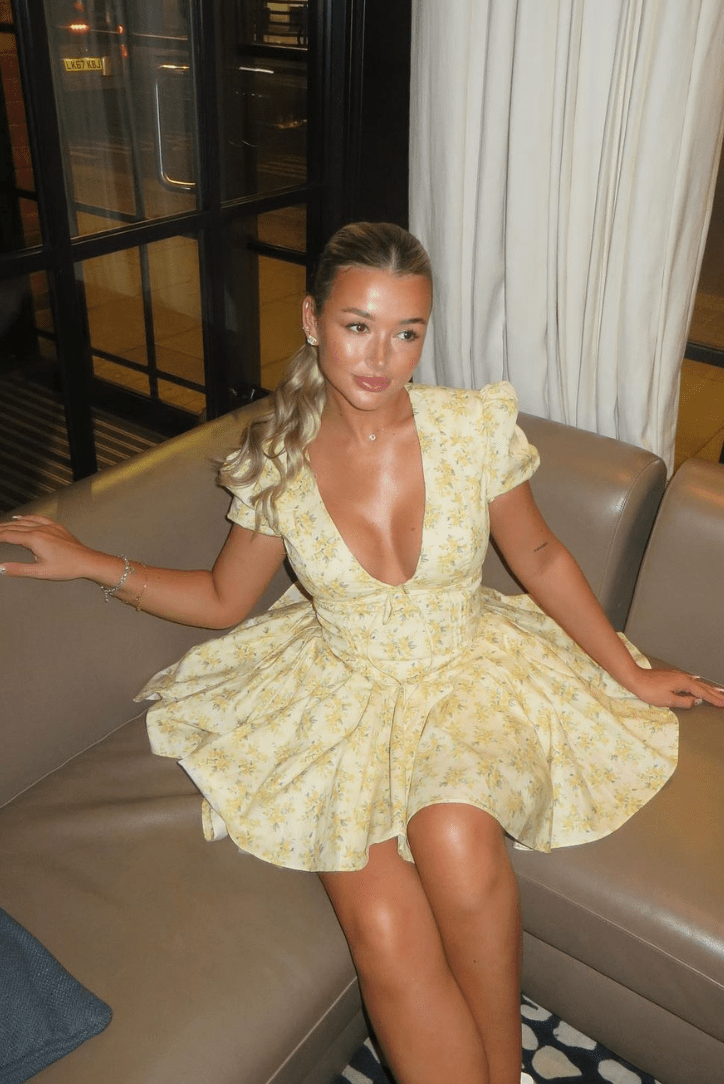 Damska Letnia Kwiatowa Bufiaste Rękawy Mini Sukienka