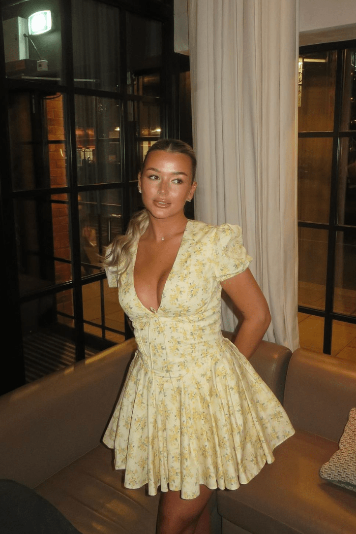 Damska Letnia Kwiatowa Bufiaste Rękawy Mini Sukienka